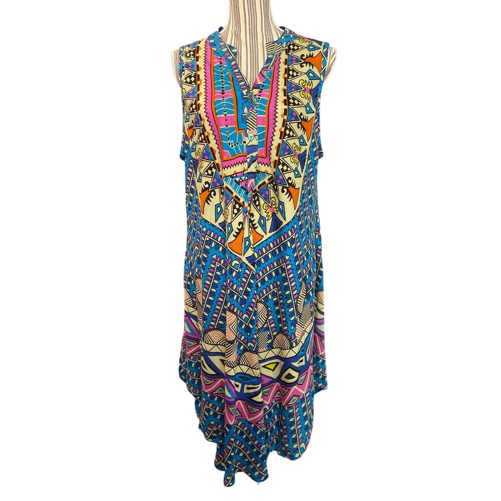 Seven Islands rayon challis sleeveless asymmetrical hem summer dress